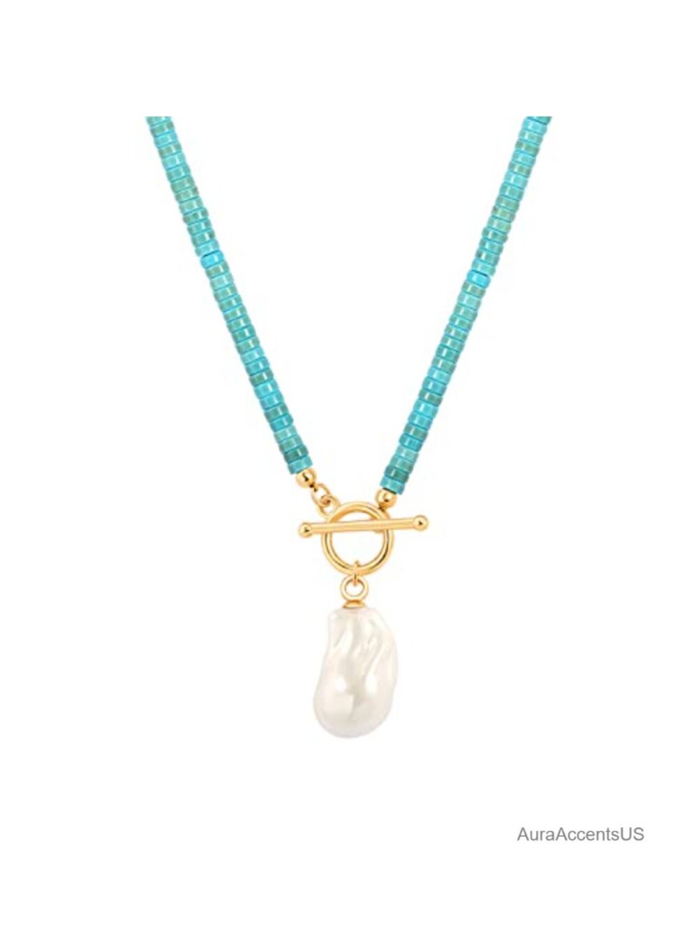 18K Gold Plated Simulated Pearl Baroque Pendant Choker Necklace for Women
